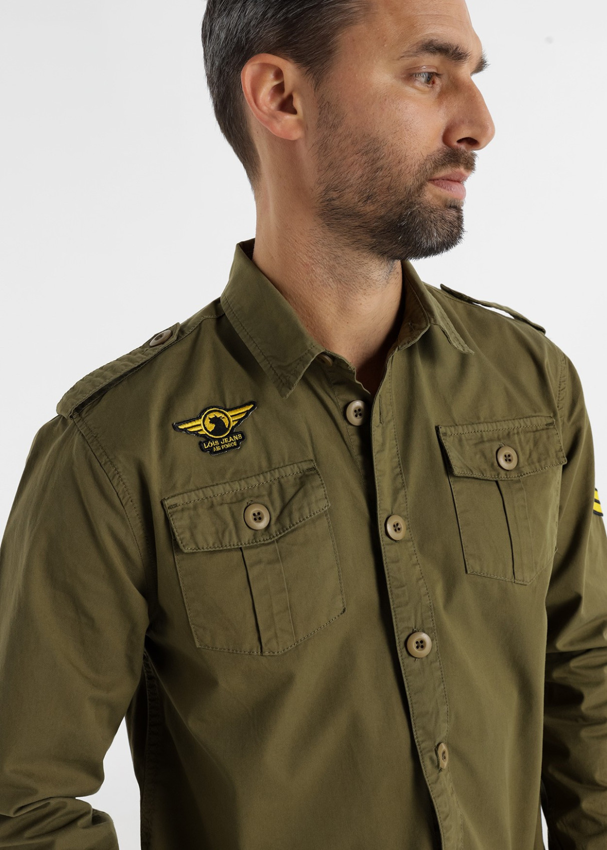 Sobrecamisa hombre Lois AUSTIN caqui con parches y bolsillos delanteros