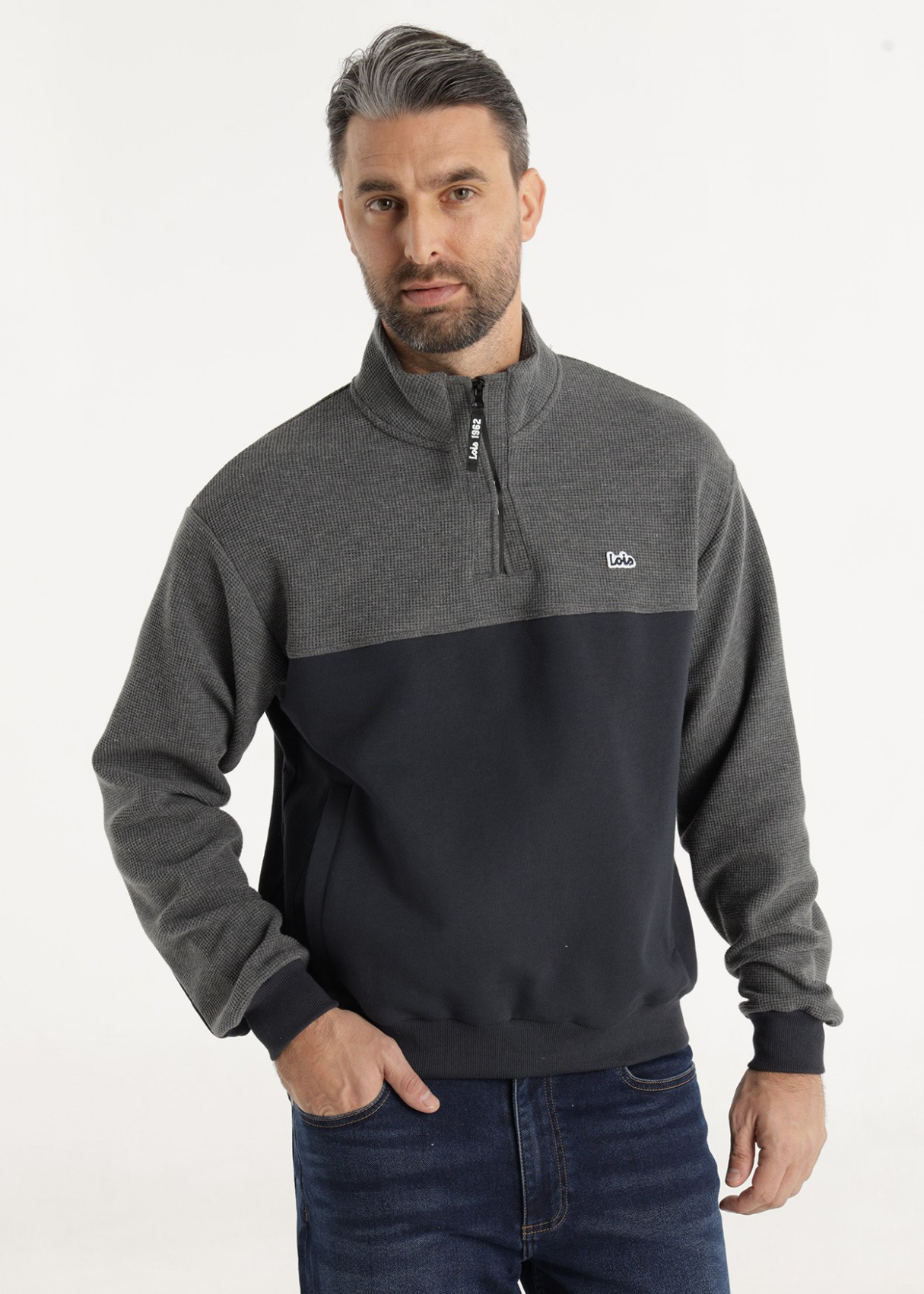 166203488 sudadera-cuello-cremallera-perkin-con-logo-azul