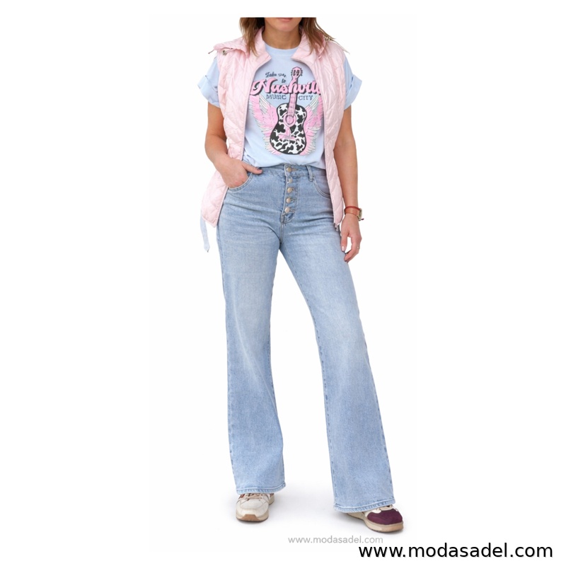 Reactivo Moda Vaquero Mujer Tiro Alto Pierna Ancha REF: 3432
