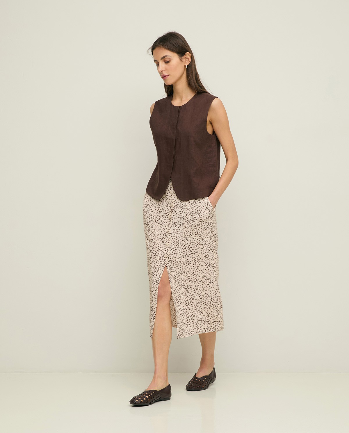 Falda Yerse 44827 midi estampada de viscosa EcoVero™