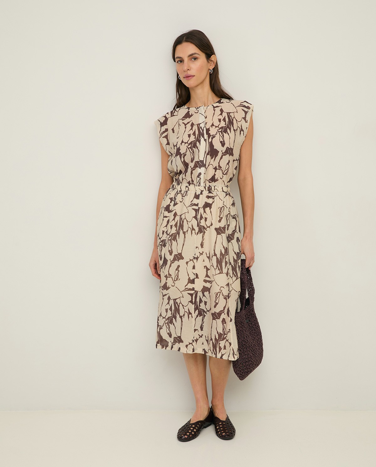 Vestido Yerse 44842 midi fluido de gasa de viscosa con estampado