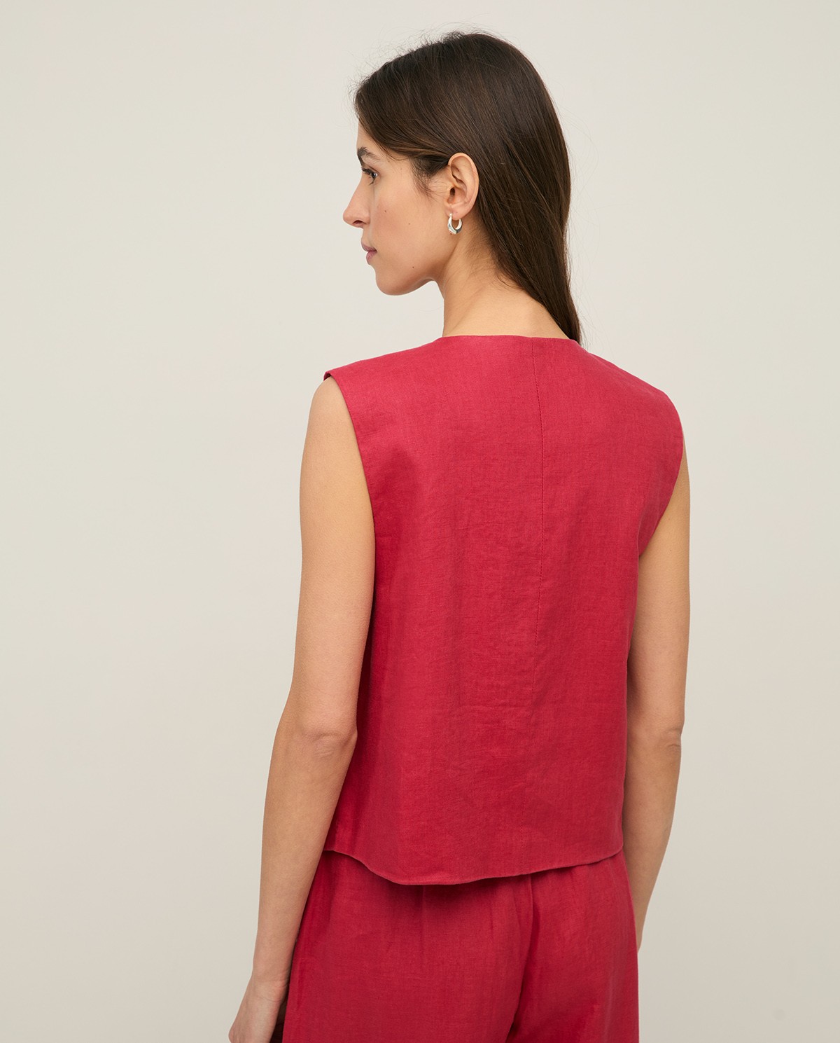 Chaleco Yerse 44851 de traje 100% lino color frambuesa - Imagen 3