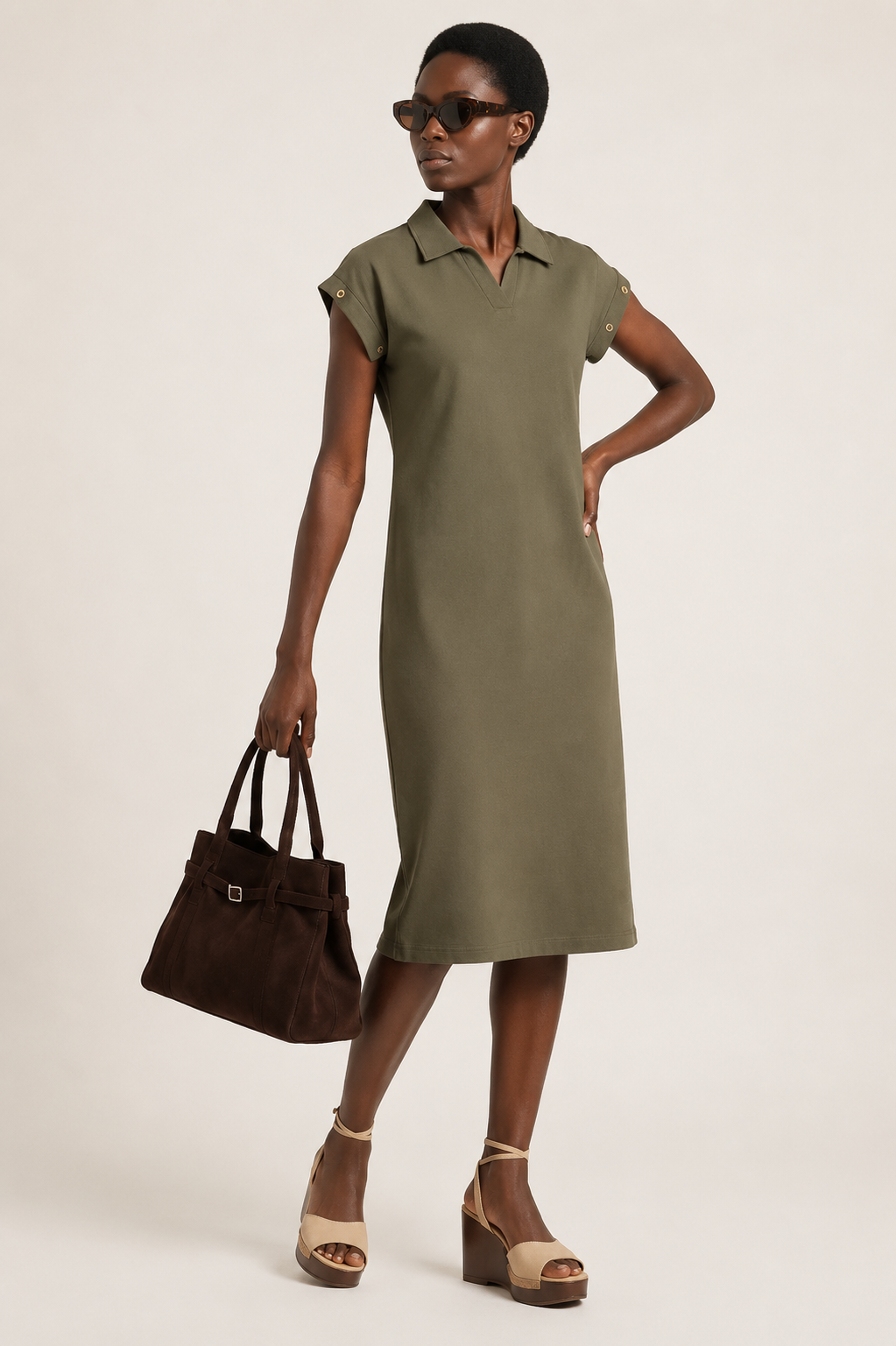 2360DR Vestido midi kaki con cuello polo Lolitas & L