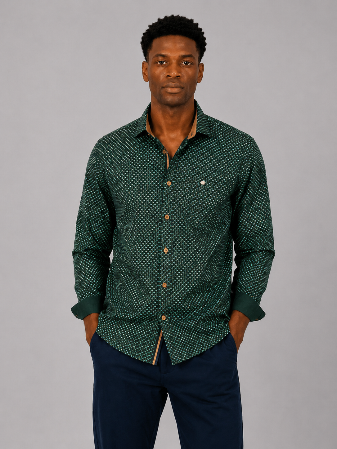 Camisa hombre estampada verde Yellow Skin Ref. 1456