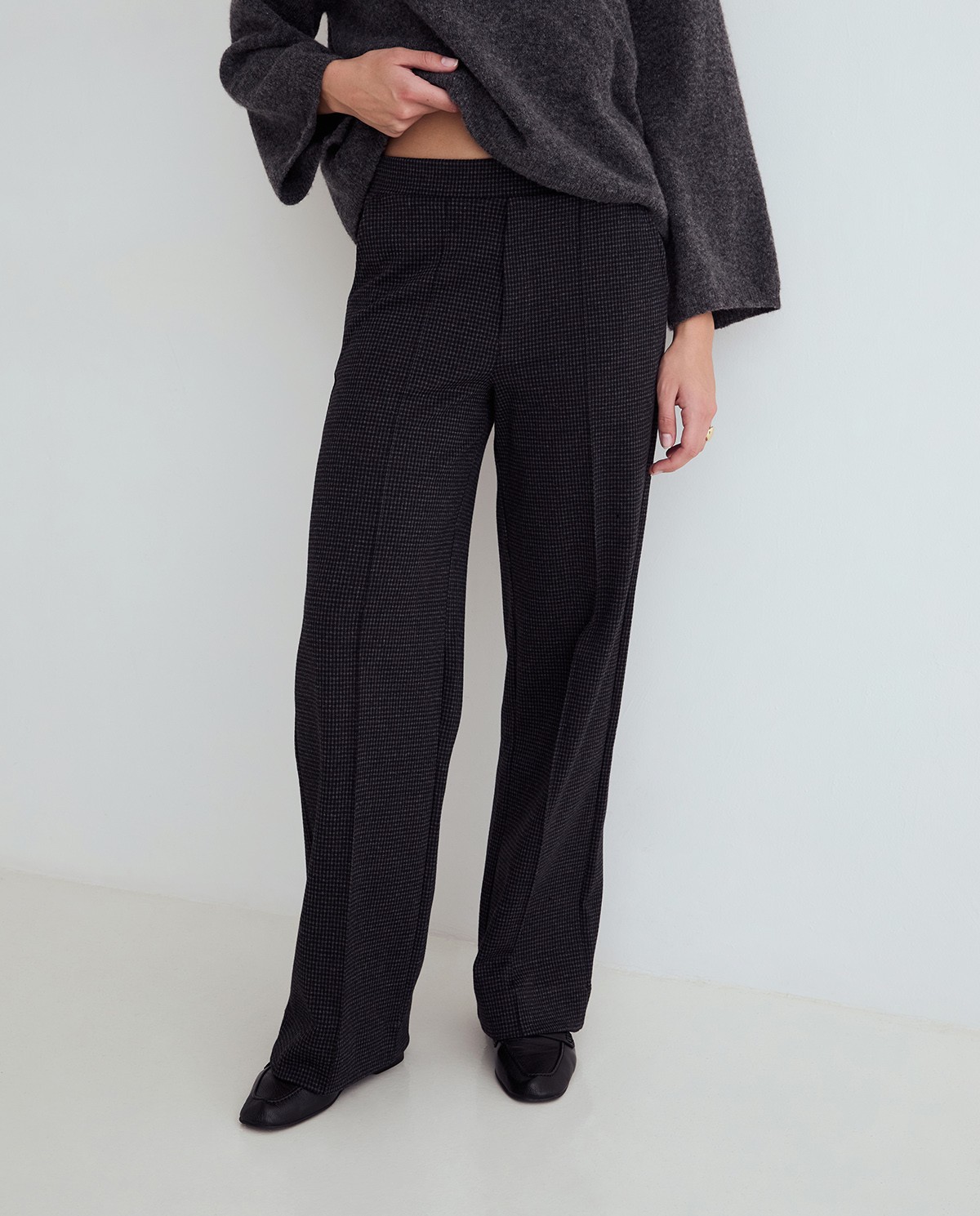 Pantalón wide leg de cuadros Yerse 45422 gris oscuro