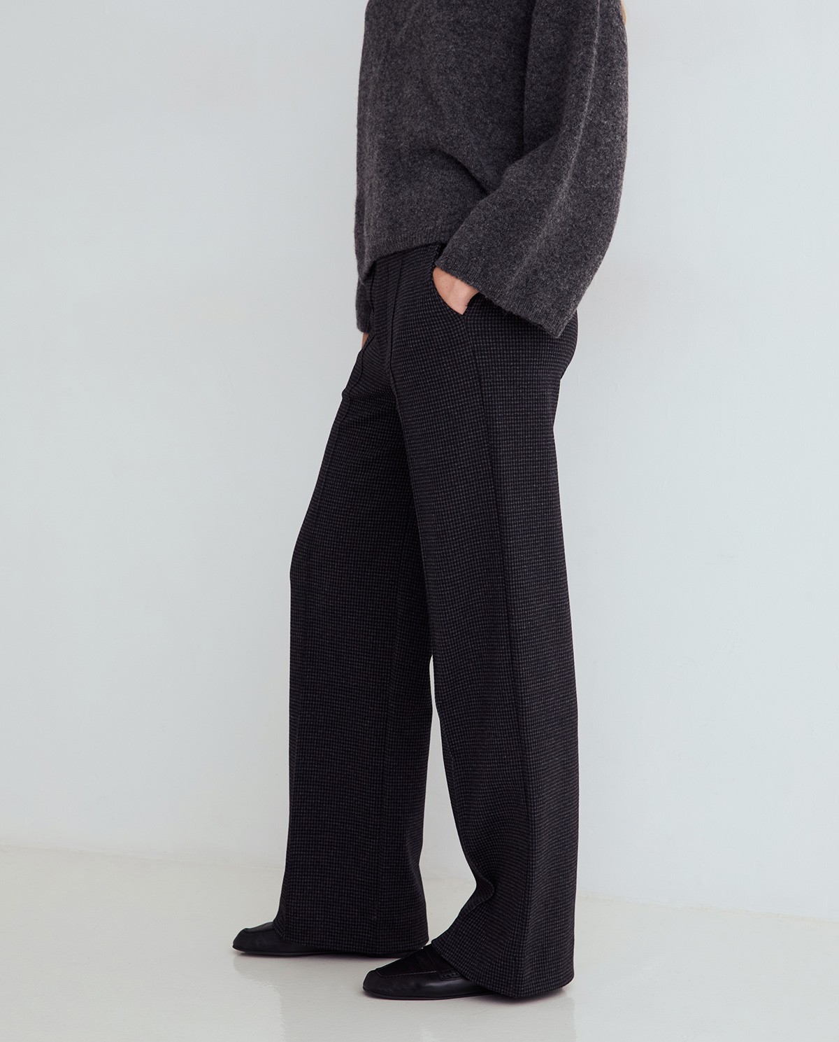 Pantalón wide leg de cuadros Yerse 45422 gris oscuro - Imagen 2