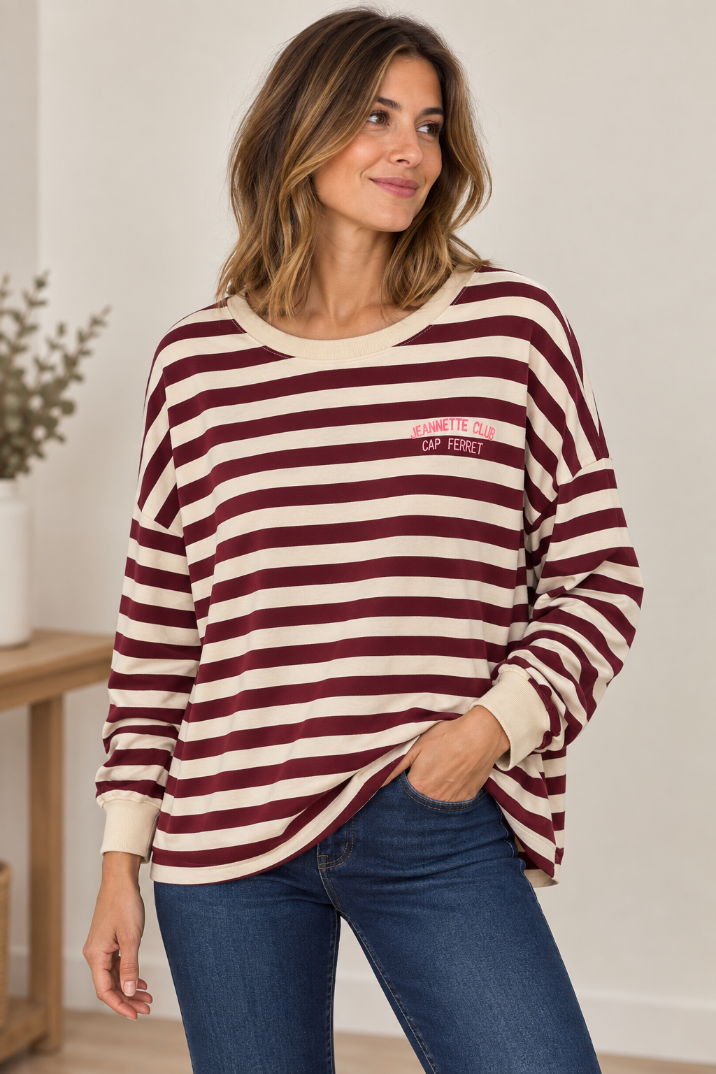 Sudadera Maxi de Rayas Mujer Burdeos Reactivo Moda REF:10839