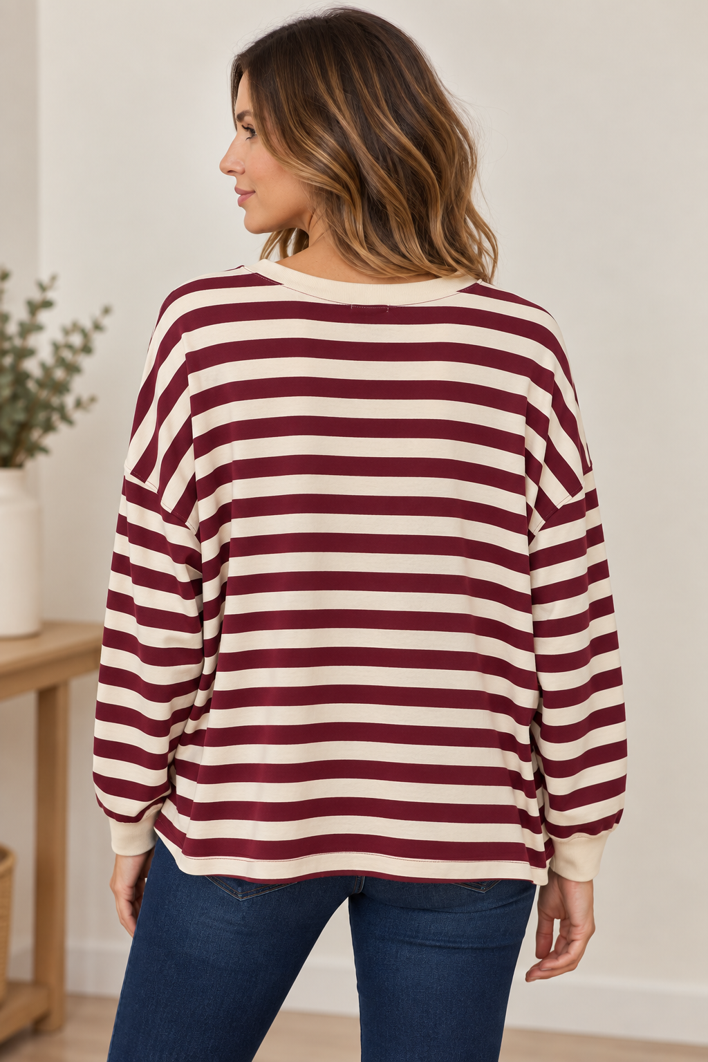 Sudadera Maxi de Rayas Mujer Burdeos Reactivo Moda REF:10839 - Imagen 2