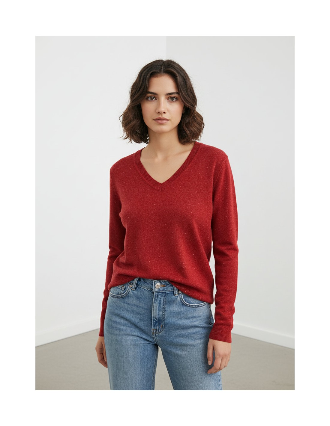 Jersey cuello pico con brillo WNT Collection W226233