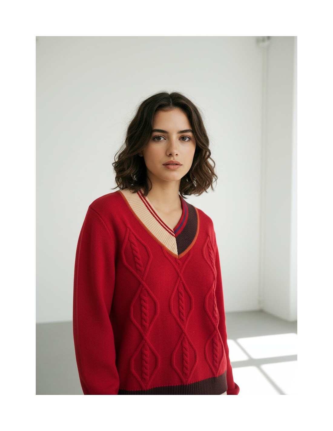 Jersey rojo de trenzas cuello pico WNT Collection W226247