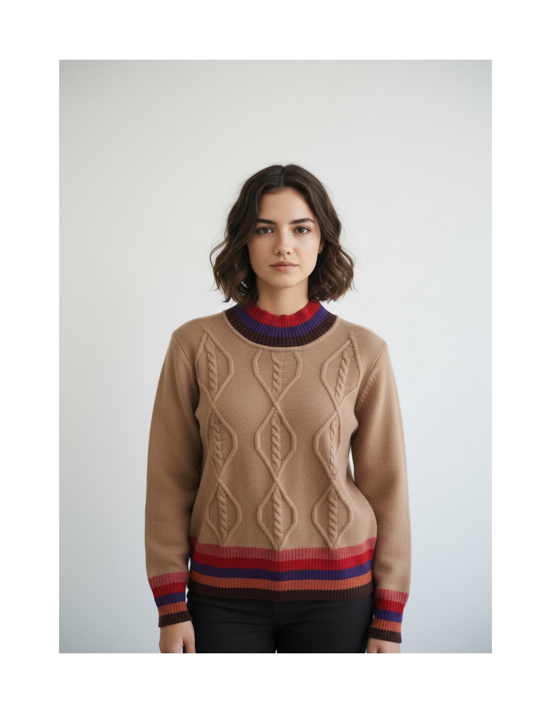 Jersey de punto con trenzas camel WNT Collection W226249